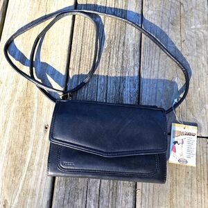 NWT Vintage Fossil Wallet on a string,Black leather,Cargo crossbody